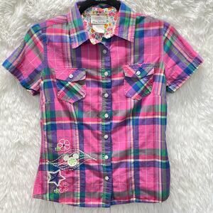 Disney Cruise Line Plaid Button Down Shirt Womens Size Small